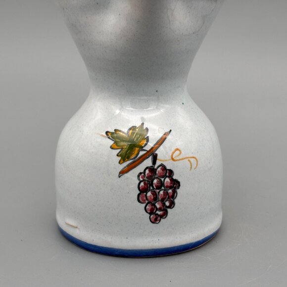 Vintage Talavera Pottery Pitcher with Hand-Painted Grapes and Blue Rim Accents - Picture 3 of 8